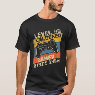 T-shirt Video Gamer 40th Birthday Level 40 Unlocked 1982