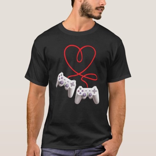 T-shirt Video Gamer Heart Controller Valentine's Day  Kids (Devant)