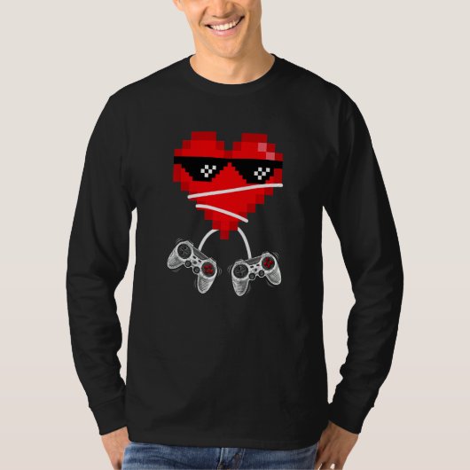T-shirt Video Gamer Heart Controllers Valentines Day Boys (Devant)
