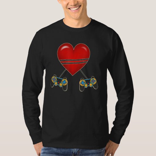 T-shirt Video Gamer Heart Controllers Valentines Day Love  (Devant)