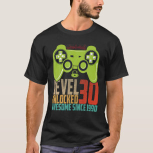 T-shirt Vidéo Joueur Anniversaire Niveau 30 Déverrouillé A