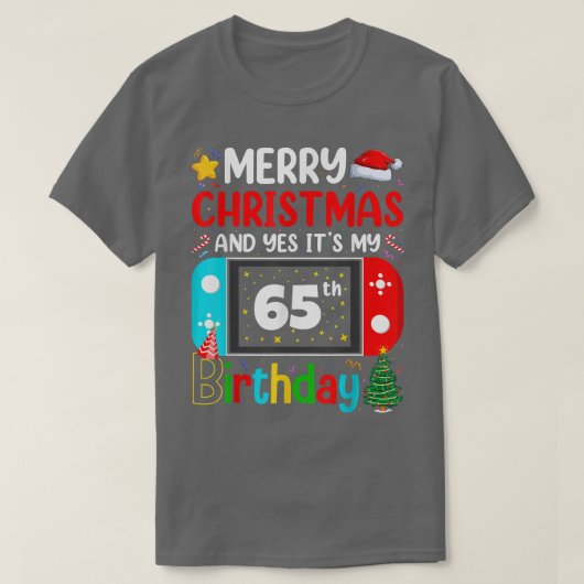 T-shirt Vidéo Joyeux Noël à l'amateur Oui C'est mon 65e  (Design devant)