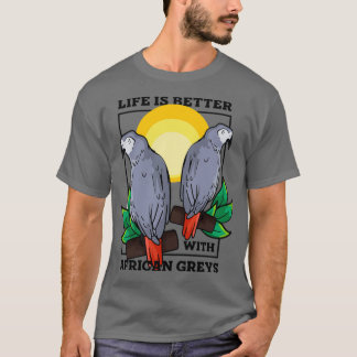 T-shirt Vie avec perroquets Exotique Animal Africain Gris