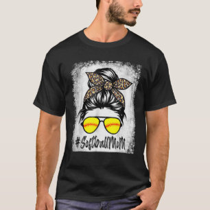 T-shirt Vie de maman softball décolorée avec léopard et ch