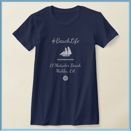 T-shirt Vie de plage personnalisable bleu marine