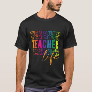T-shirt Vie de professeur rétro coloré pour femmes et éduc
