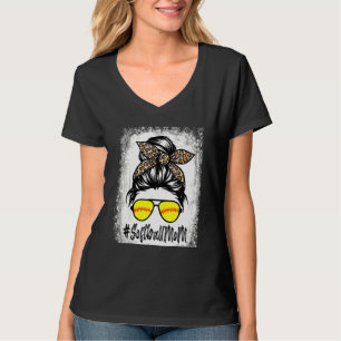 T-shirt Vie De Softball Bleu Avec Leopard Et Bun Messager