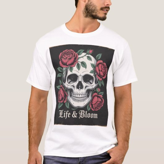 T-shirt "Vie & Fleur - Crâne et art gothique Rose" (Devant)