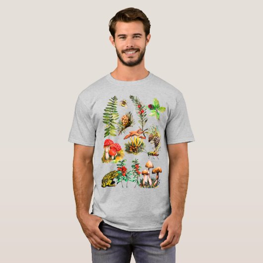 T-shirt Vie forestière, champignons sauvages (Devant entier)
