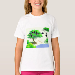 T-shirt Vie forestière printanière avec oiseaux et écureui