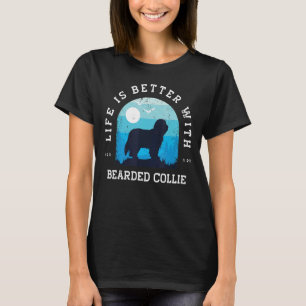 T-shirt Vie Meilleure Portée Collie Vintage Bleu Chien Mam