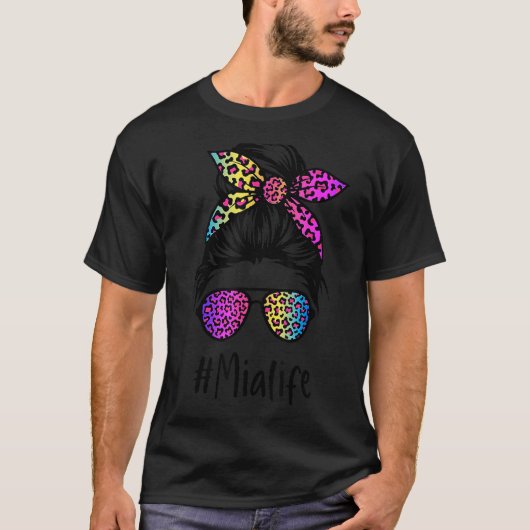 T-shirt Vie Mia classique Messy Bun Rainbow Leopard Mère (Devant)