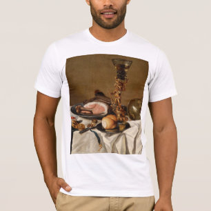 T-shirt Vie morte avec jambon, livres et vaisseaux ornemen