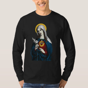 T-shirt Vierge Marie Avec Son Coeur Immaculé Catholique Sa