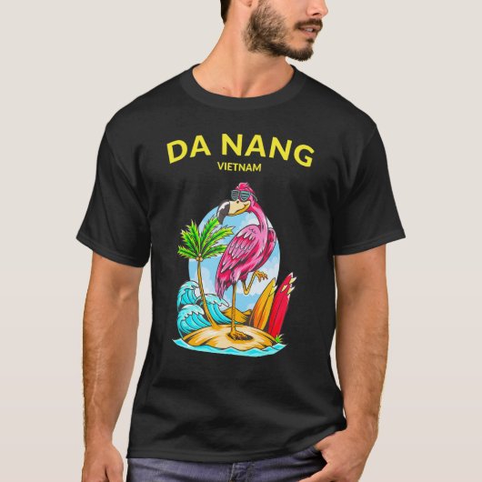 T-shirt Vietnam Da Nang Beach Flamant rose Ocean Wave Surf (Devant)