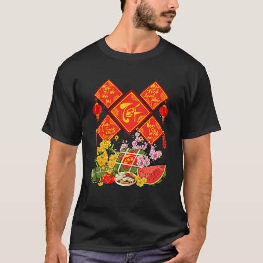 T-shirt Vietnamese Tet Decorations Calligraphy Wishes Luna (Devant)