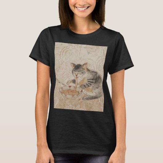 T-shirt Vieux chat mangeant des ramen (Devant)