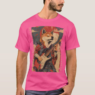 T-shirt Vieux Oeuvre Japonaise Samurai Chien Jouant L'Élec