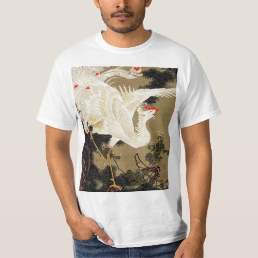 T-shirt Vieux pin et Phénix blanc par Ito Jakuchu (Devant)