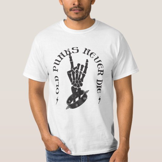 T-shirt Vieux Punks Ne Meurent Jamais Skeleton Rock Sur Go (Devant)
