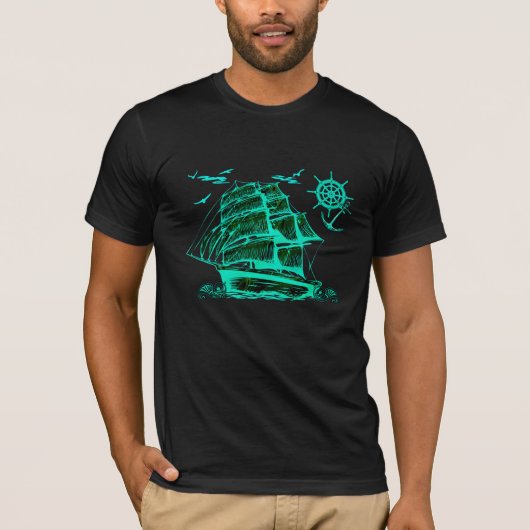 T-shirt Vieux voilier avec graphisme vert (Devant)