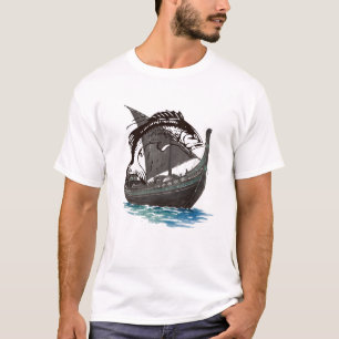 T-shirt Viking Longship Vintage & Silhouette de Saumon N