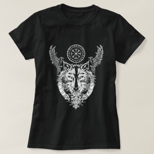 T-shirt Viking Wolf Raven Vegvisir (Design devant)