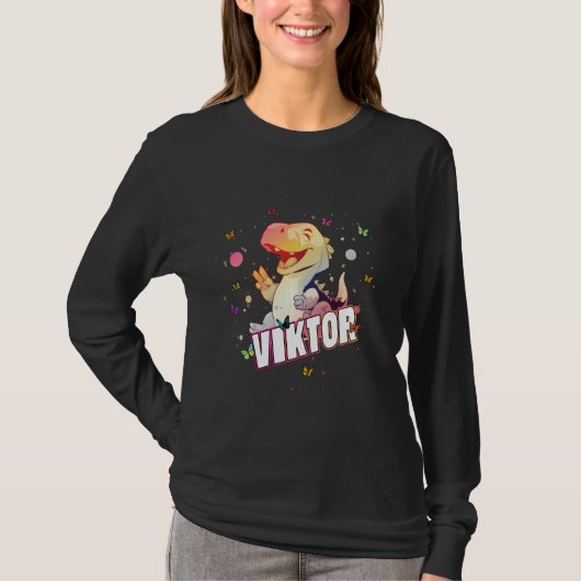 T-shirt VIKTOR - Nom du garçon mignon avec Dinosaur mignon (Devant)