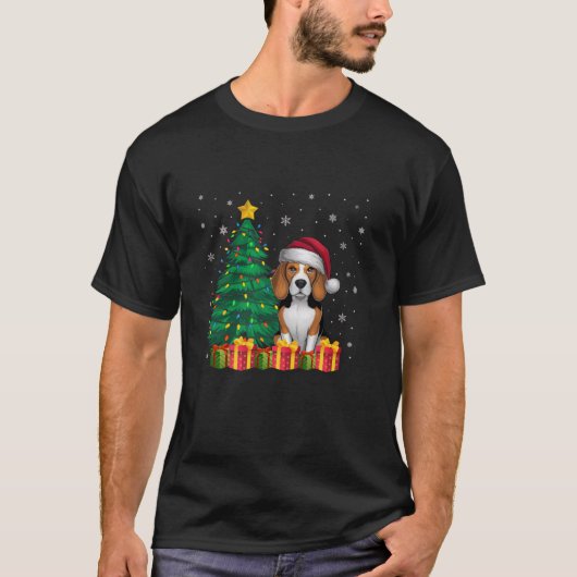 T-shirt Vilain Beagle Santa Hat Feux de Noël Amoureux des  (Devant)