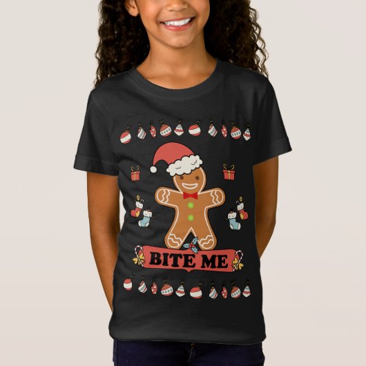 T-Shirt Vilain cadeau de Noël Gingerbread Bite Me (Devant)