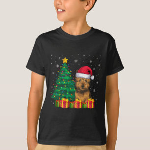 T-shirt Vilain Cairer Terrier Santa Hat Feux de Noël Chien