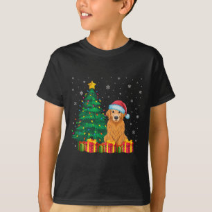 T-shirt Vilain Golden Retriever Santa Hat lumières de Noël