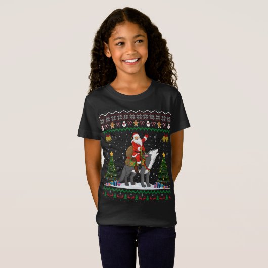 T-Shirt Vilain Loup Noël Cadeau Père Noël équitation Loup  (Devant entier)