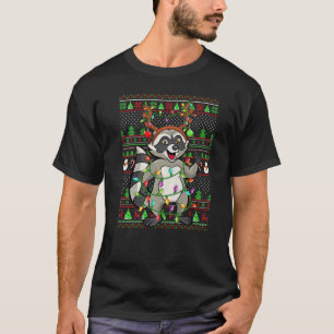 T-shirt Vilain Noël Chandail Style Éclairage Raccoon Noël