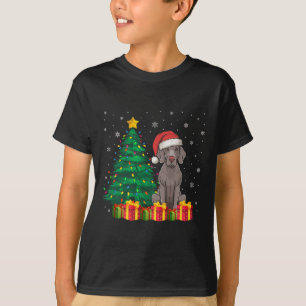 T-shirt Vilain Weimaraner Santa Hat Feux de Noël Chien Log