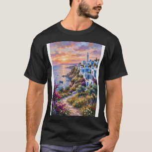 T-shirt Village côtier méditerranéen au coucher du soleil.