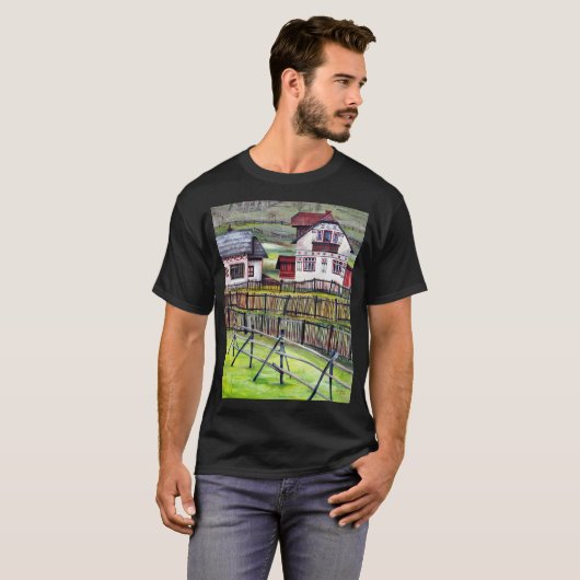 T-shirt Village de Transylvanie, Peinture des paysages rou (Devant entier)
