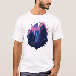 T-shirt Ville colorée Cyberpunk en Aquarelle