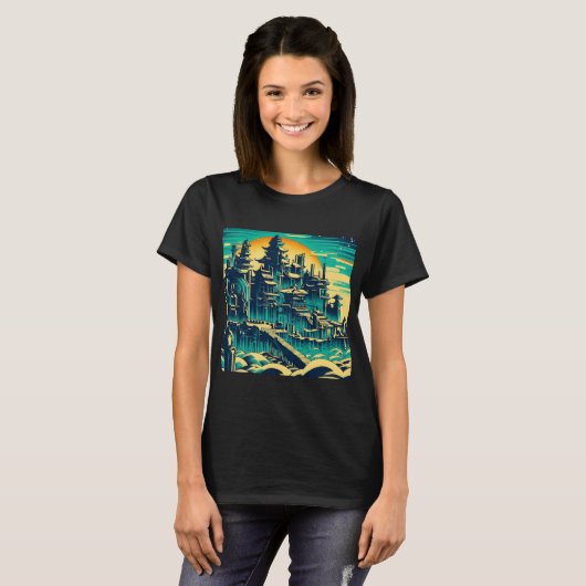 T-shirt Ville d'Atlantis 1 - Style boisé (Devant entier)