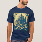 T-shirt Ville d'Atlantis 3 - Style Woodblock (Devant)