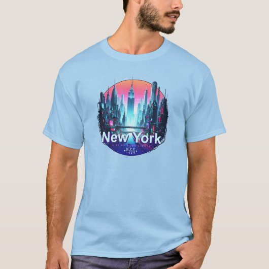 T-shirt Ville de New York éclairée par Neon (Devant)