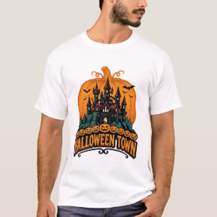 T-shirt Ville d'Halloween Château Hanté Vintage Citrouille