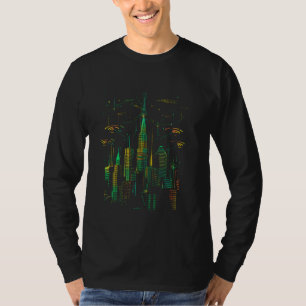 T-shirt ville verte Cyberpunk avec gratte-ciel Synthesizer