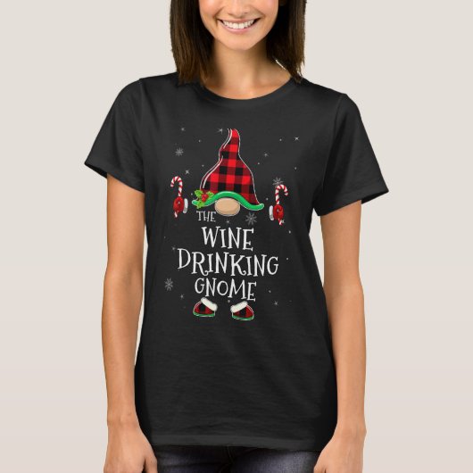 T-shirt Vin Boire Gnome Buffalo Plaid Matching Family (Devant)