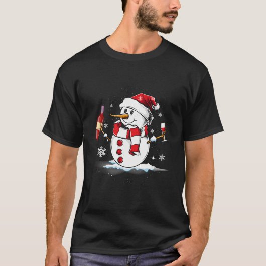 T-shirt Vin de neige Pajama de Noël Santa Hat Cute Boire (Devant)