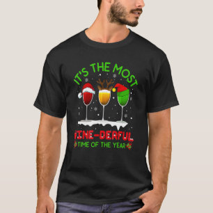 T-shirt Vin de verre Alcool Santa Hat Reindeer Noël Pa