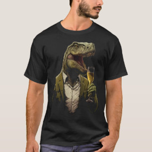 T-shirt Vin Dinosaure T-Rex Boire Vin Verre Blanc Vin