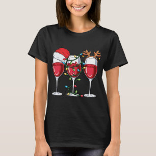 T-shirt Vin Noël Santa Chapeau Noël Lumières Reindeer Antl