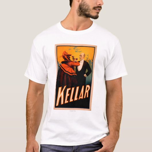T-shirt Vin potable de magicien de Kellar avec le diable (Devant)