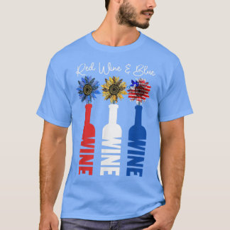 T-shirt Vin Rouge Et Tournesol Bleu 4 juillet Vin Rouge &